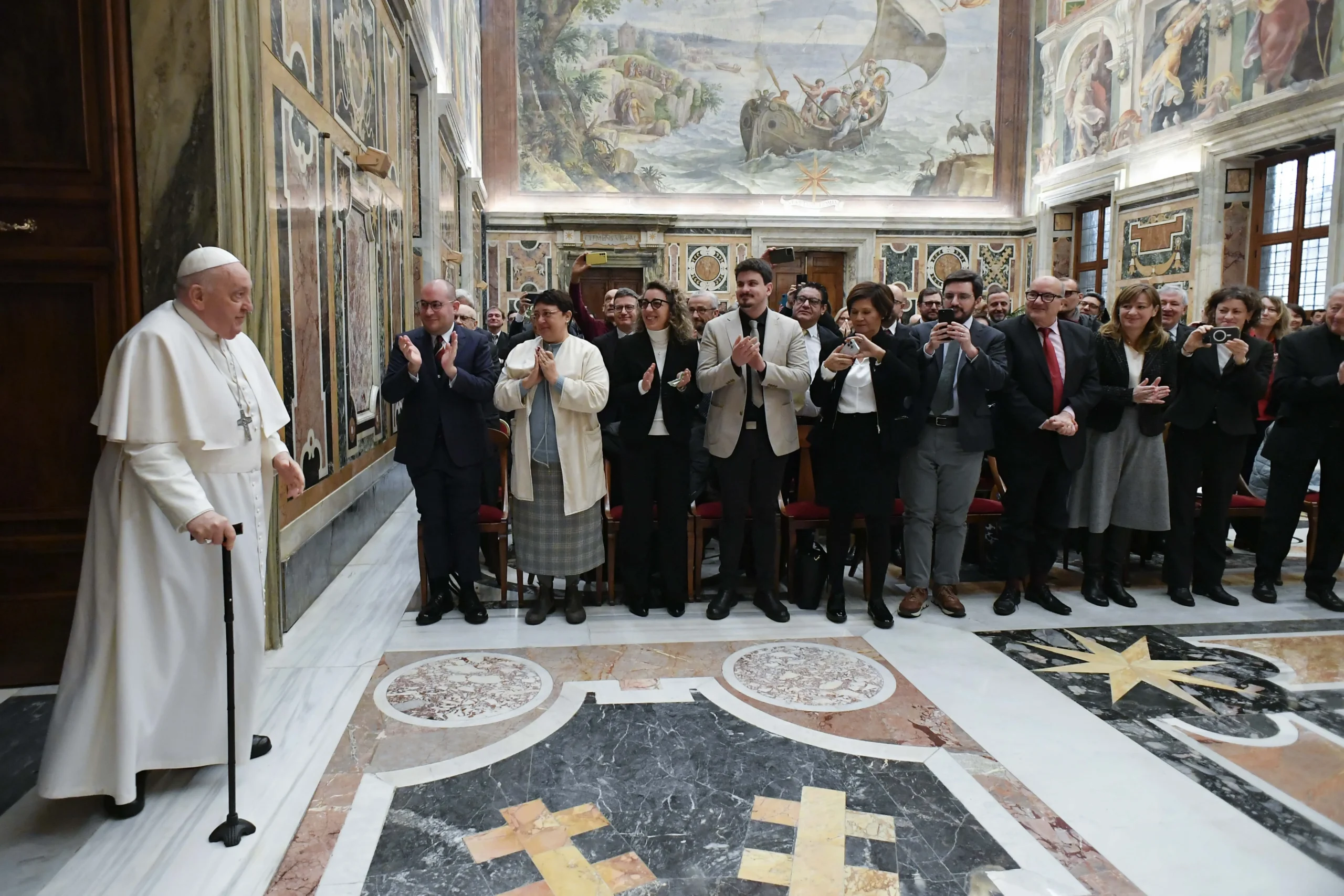 Pope Francis meets with the journalists covering the Vatican on Jan. 22, 2024.